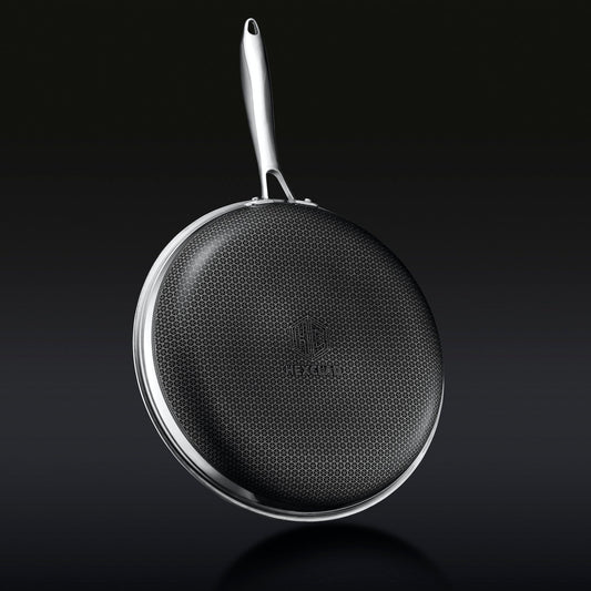 Underside of HexClad hybrid fry pan