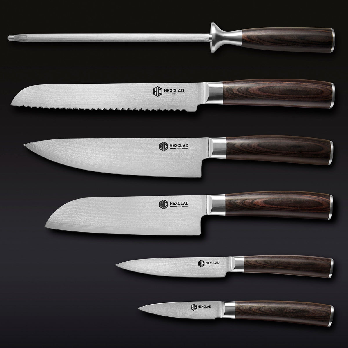 Damascus Steel Knife Set, 6-pc (Espresso)