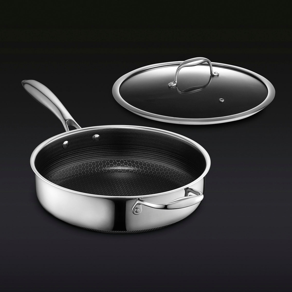 Hybrid Deep Sauté Pan with Lid, 3.3-Qt